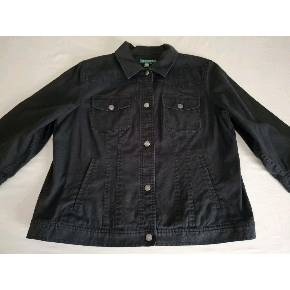 Lauren Ralph Lauren Black Jacket Women's Embroidered Linen Blend Western Boho 1X